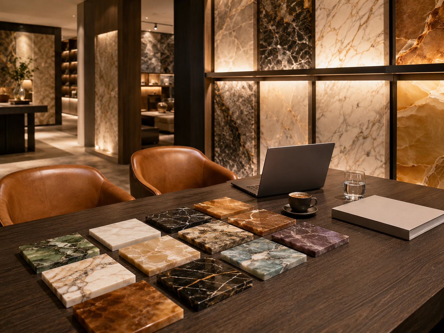 Stone sample consultation area at the Gemvera showroom
